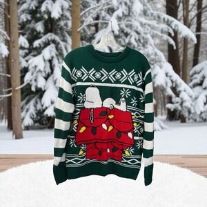Peanuts Green and Red Crewneck Sweater medium